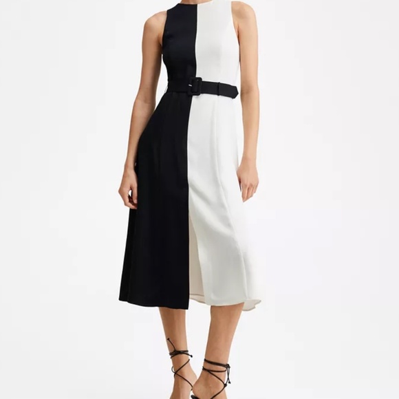 Black and White Two Tone Belt Dress - Picture 9 of 10
